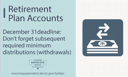 Tax Tip: Don’t forget subsequent required minimum distributions are due